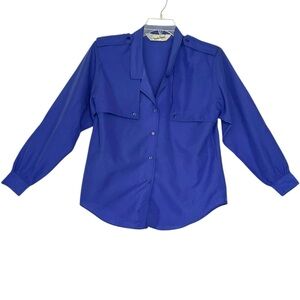 Vtg Diane Von Furstenberg Blue Button Down Long Sleeve Blouse Sz 10 Roll Tab